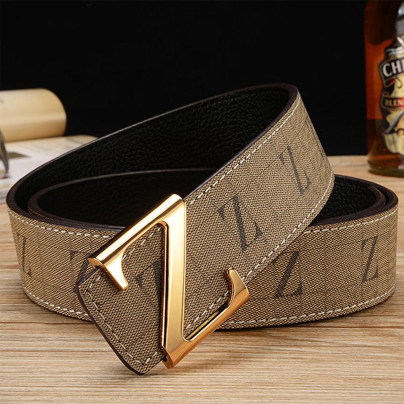 First Layer Cowhide Alloy Smooth Buckle Belt Business Leisure Style Belt Letter Simple Belt