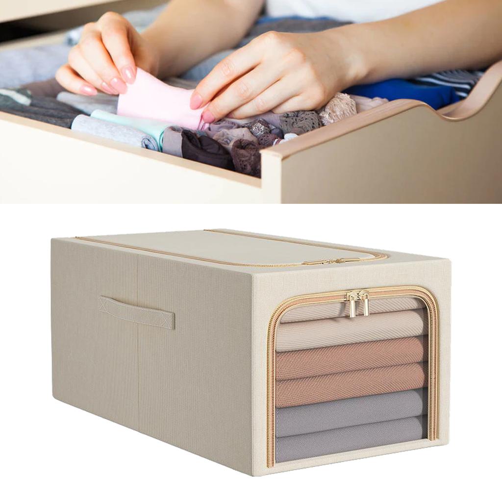 Clothes Storage Bag 50L Clothes Storage Bin Bedroom Storage Box with Metal Frame Handle 47x35x30cm