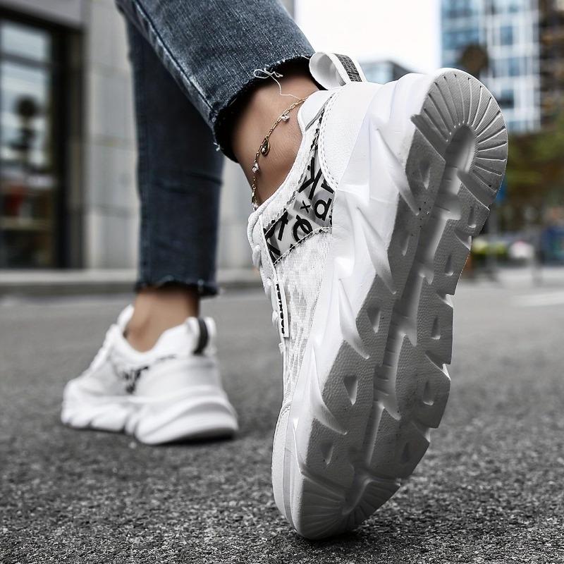 Zapatos deportivos con estampado de letras de malla para mujer, zapatillas bajas para correr con cordones transpirables y a la moda, zapatillas para caminar con absorción de impactos