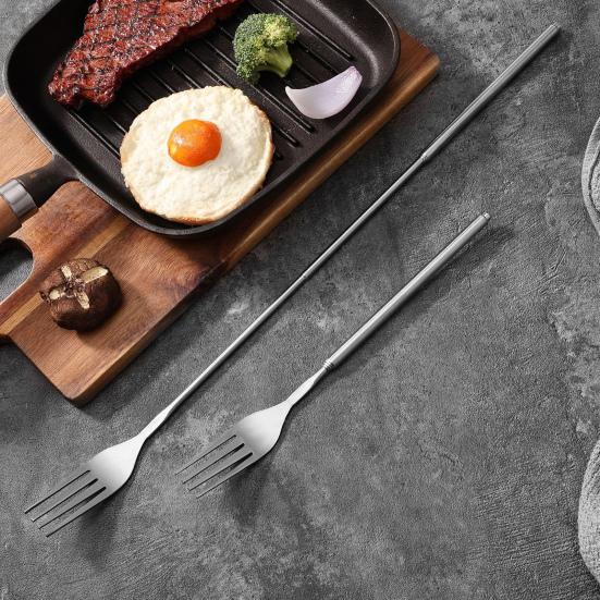 Telescopic Stainless Steel Fork And Spoon Long Handle BBQ Cutlery Portable Utensils for Outdoor Camping