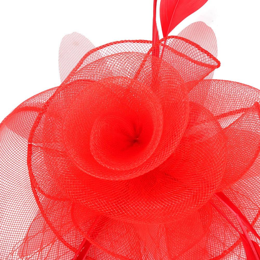Ladies Gauze Hat Bridal Wedding Birdcage Fascinator Hair Accessory (Red)