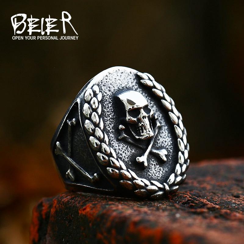 BEIER 2022 Nouvelle Mode Punk Navigation Pirates Bague Crâne Bague Homme Cool Biker Hip Hop Films Bijoux Vente en Gros