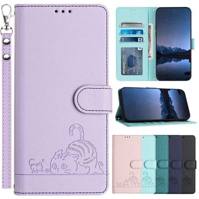 Funda de teléfono de gato de dibujos animados para TCL 50 40 30 SE 505 501 403 405 406 408 40R 20R 201 303 306 305 Fundas Cuero Billetera Tapa abatible Correa