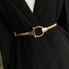 Women's Gold Metal Chain Elastic Waist Cincher and Skirt Belt with Thin Leather Decoration