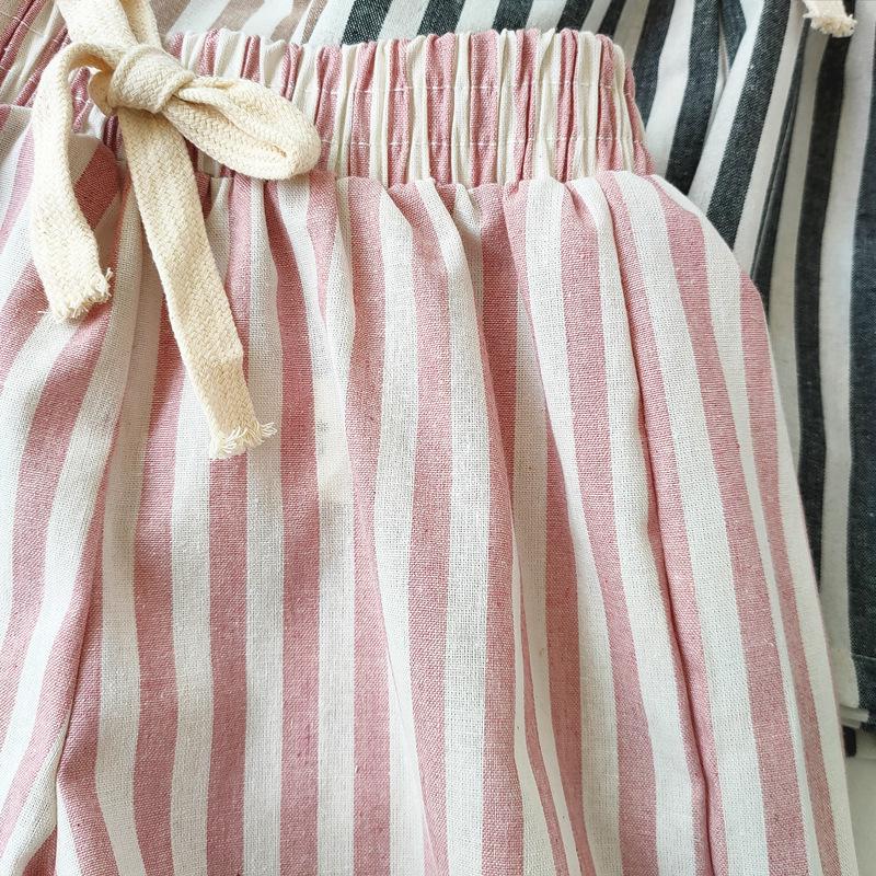 Spring & Summer Unisex Striped Linen-Cotton Kids Shorts – Cute, Casual, and Breathable Korean Style.
