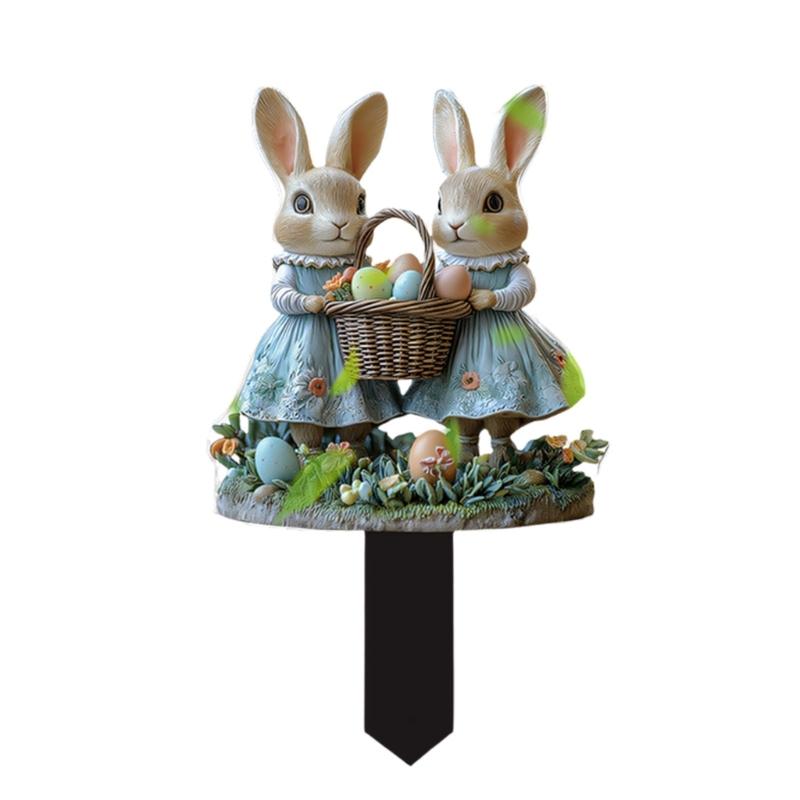 Weather Proof Acrylic Rabbit Lawn Sign Animal Stake Perfect For Easter Party Decorations And Garden Display
