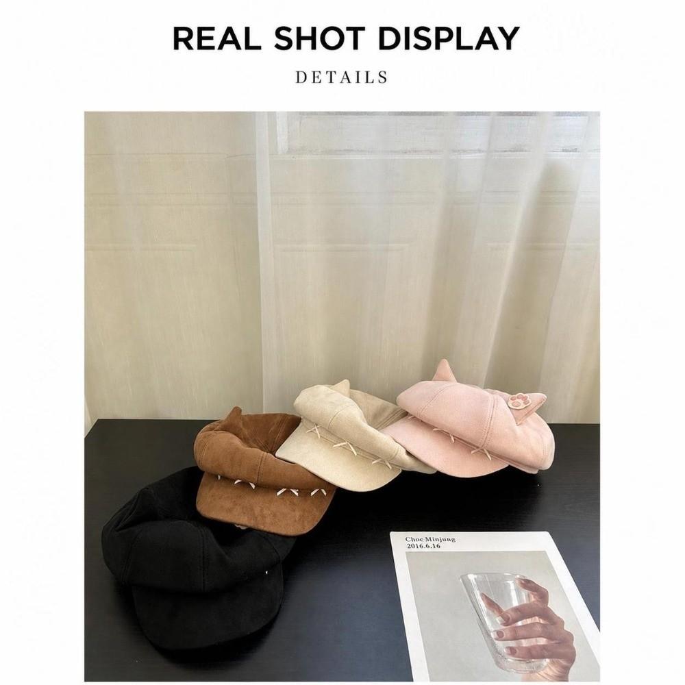 Cat Ear Winter Hat Warm Octagonal Hat Cute Beret Cap Women