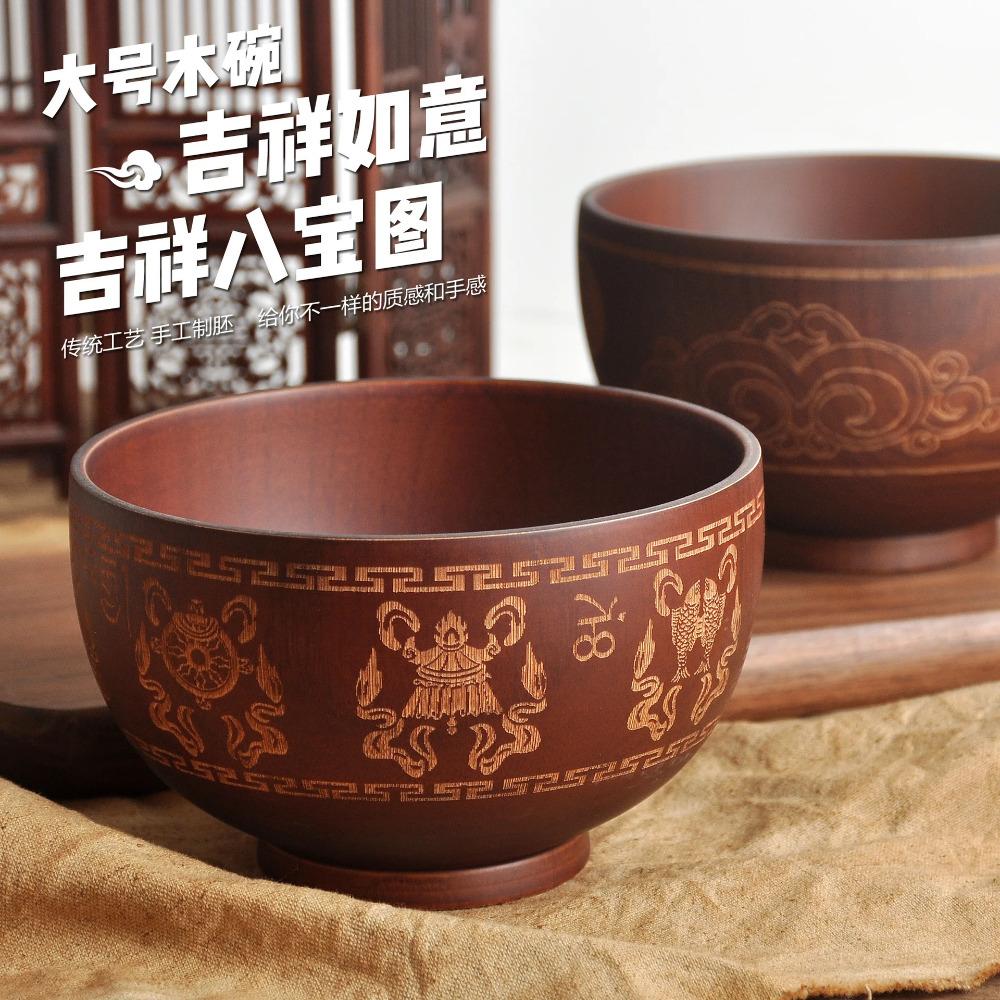 Miska z masivního jujubového dřeva inspirovaná Japonskem s kreativním designem, skvělá pro vychutnávání ramenu a rýžových jídel