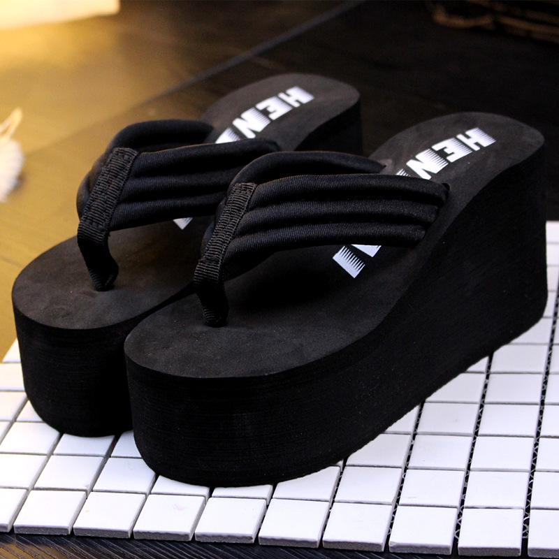 

Черные шлепанцы на платформе-клине - Толстая подошва, Нескользящие, Водонепроницаемые женские сандалии 39