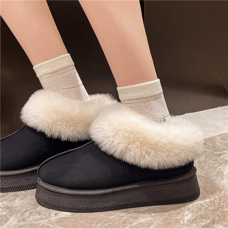 Platform Snow Boots Women's Winter New Round Toe Deep Mouth Suede Plush Platform Non-Slip Flat Slippers