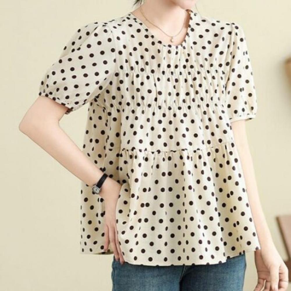 Navava Women Dot Pattern Short Sleeve Blouse Nb2764