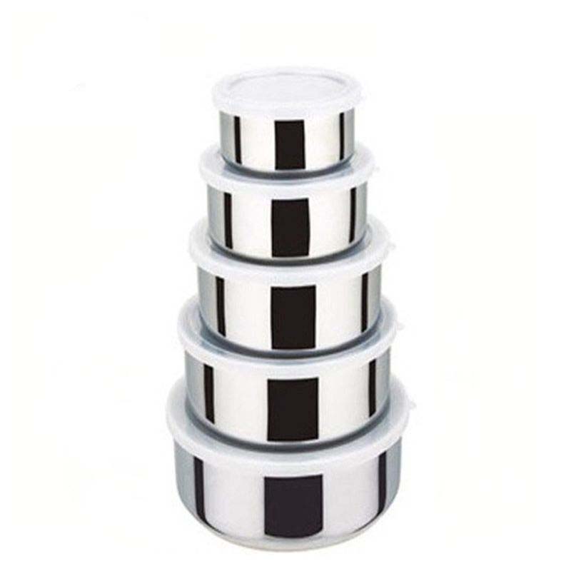 

Набор из пяти предметов из нержавеющей стали для хранения свежих продуктов, кухонная банка для хранения свежих продуктов в холодильнике, круглая с крышкой светло-серый