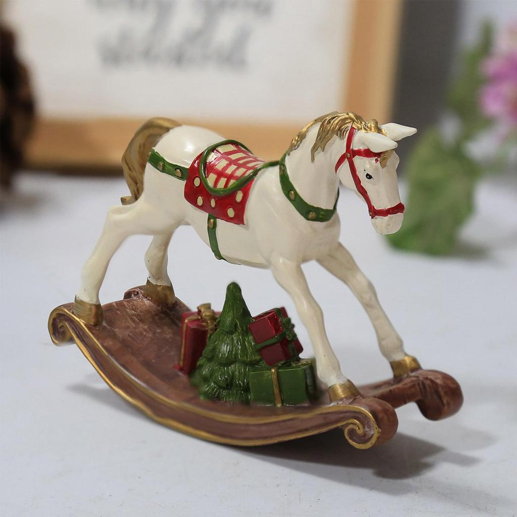 Christmas Rocking Horse Ornaments Resin Rocking Horse Figurine Christmas Table Decoration Party Favor Supplies Home Decorations