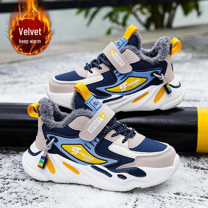 Wasserdichte Baumwoll-Sportschuhe für Jungen mit Plüschfutter - Warme Leder-Sneaker für Herbst/Winter