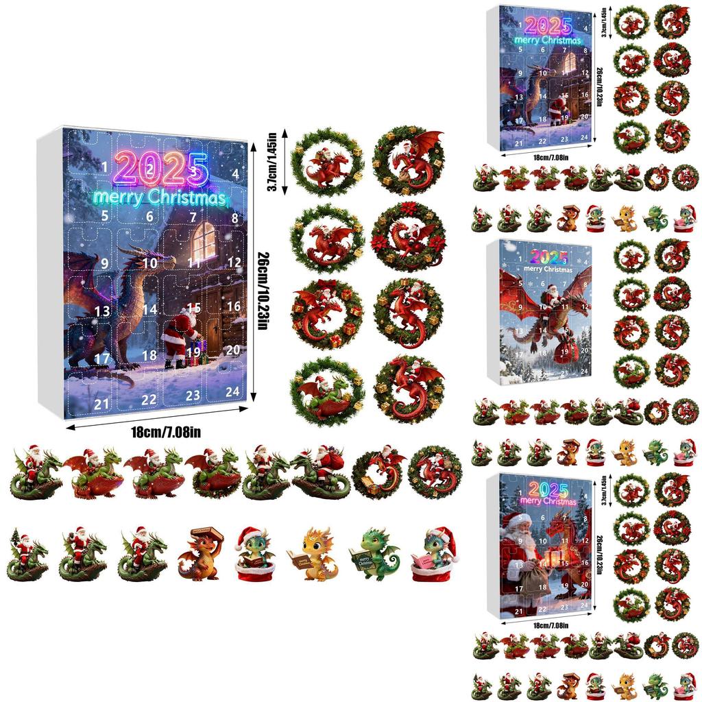 Christmas Countdown Advent Calendar With Santa Claus Dragon Acrylic Ornaments For Holiday Decor