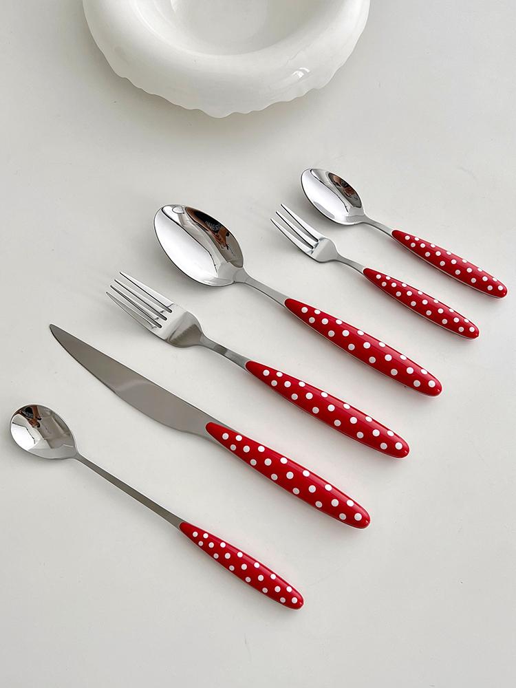 

Cute French Stainless Steel Spoon with Hot Dots Ceramic Handle