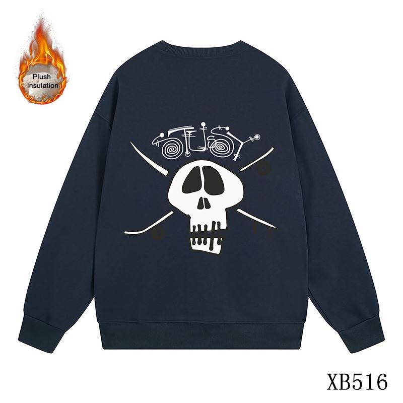 

Stussy 2023 Autumn and Winter Loose High Quality Cotton Thickened and Plush Stussy Skull Print Round Neck Sweater