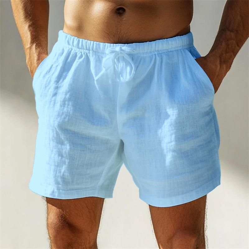 

Men s Linen Drawstring Shorts Casual Summer Beach Wear 3XL світло-синій колір