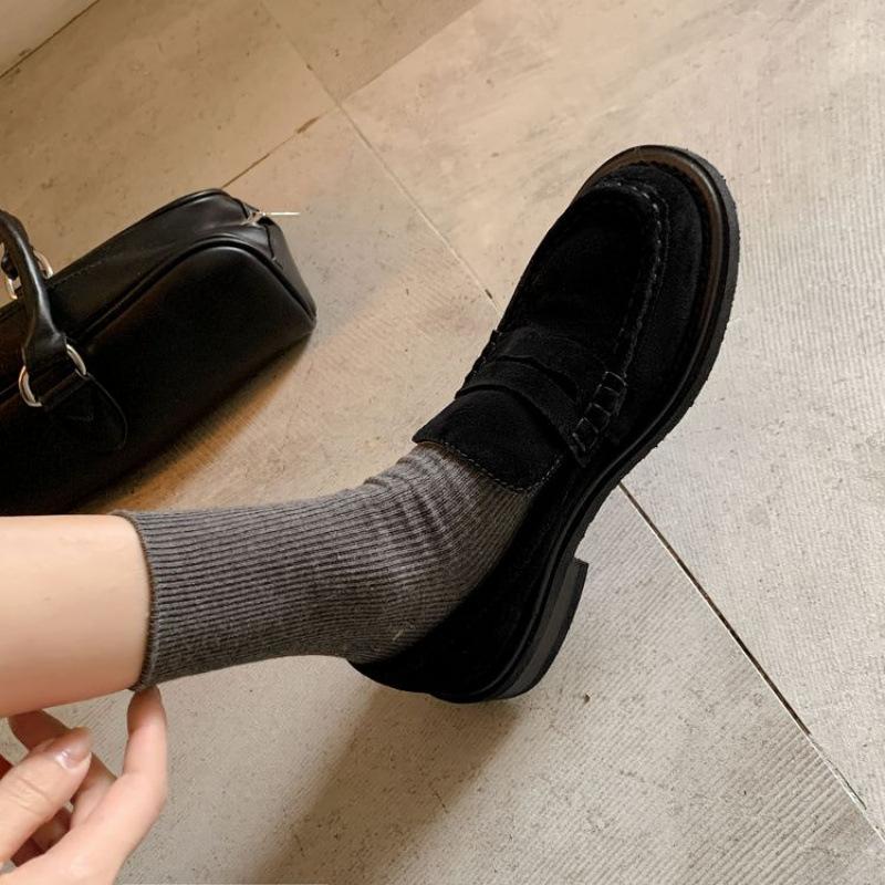 New women's leather loafers fashion casual solid color low heel non-slip soft sole thick sole large size four-season single shoes women