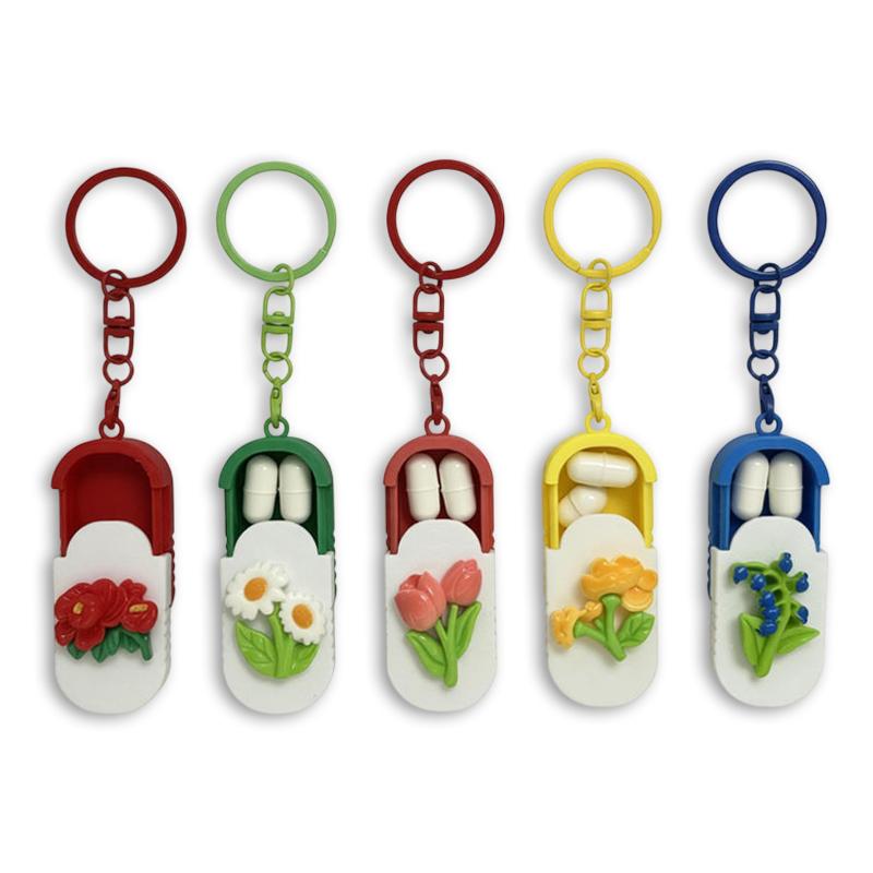 Mini Pill Organizer with Keychain Travel-Friendly Medicine Box for Daily Easy Storage