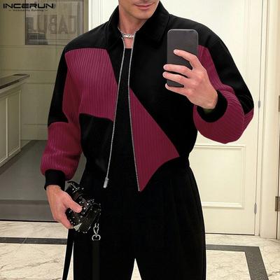 Spring Men Long Sleeve Zip-up Stitching Casual Corduroy Coats Jackets