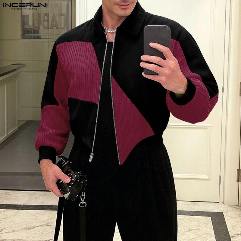 INCERUN Spring Men Long Sleeve Zip-up Stitching Casual Corduroy Coats Jackets