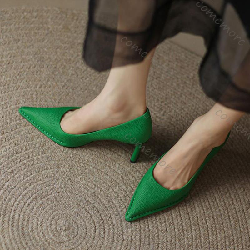 Fashion Comemore Spring Autumn Women High Heels Shoes Pointed Toe Shallow Pumps Dress Shoes for Women Fashion 6.5cm Chunky Heels Women