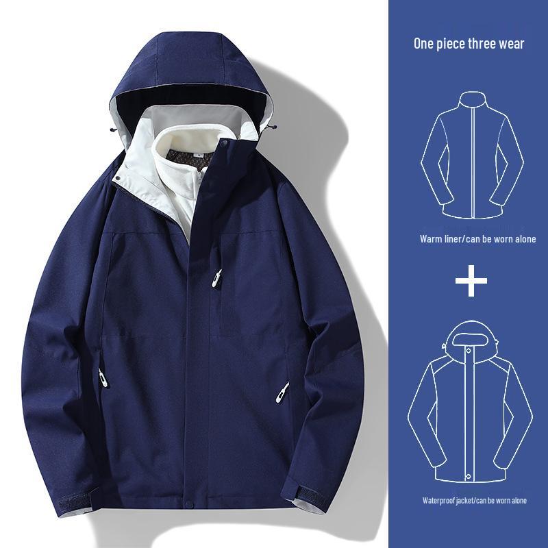 

Унисекс Ветрозащитная и Водонепроницаемая Куртка 3-в-1 со Съемной Флисовой Подкладкой для Альпинизма Dark Blue Male