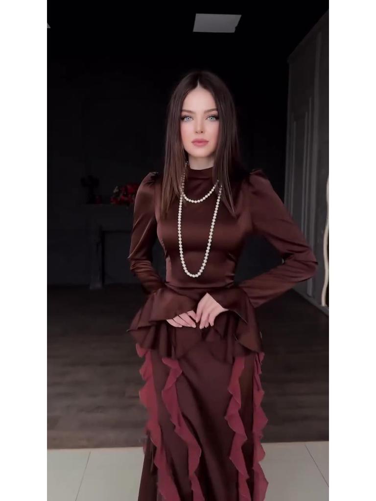 Robe de Printemps Patchwork Dentelle à Lacets Satin Mousseline Col Haut 2025