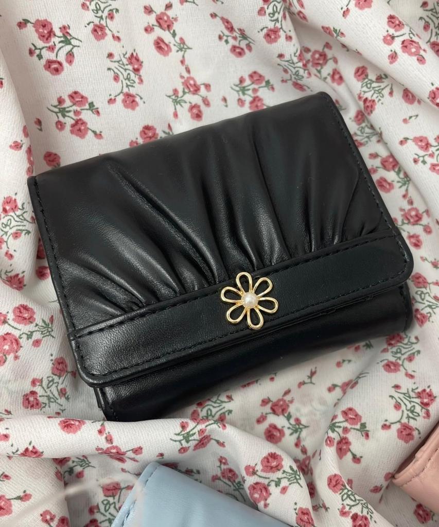 WEGO Flower Gathered Size Black Women's Wallet, F,