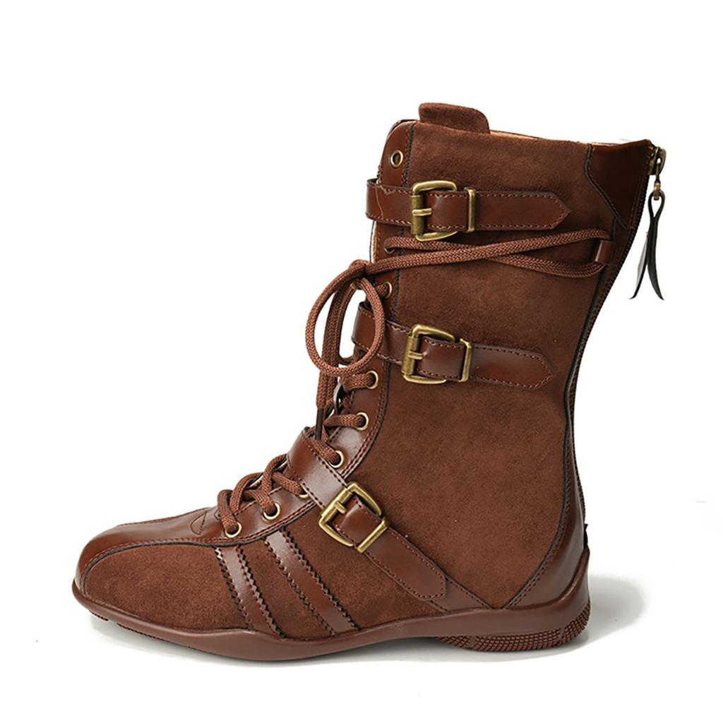Niche Design Boxing Boots Women's Retro Style Heightening Martin Boots Lace-up Short Boots Mid-tube Western Boots German Training Boots
