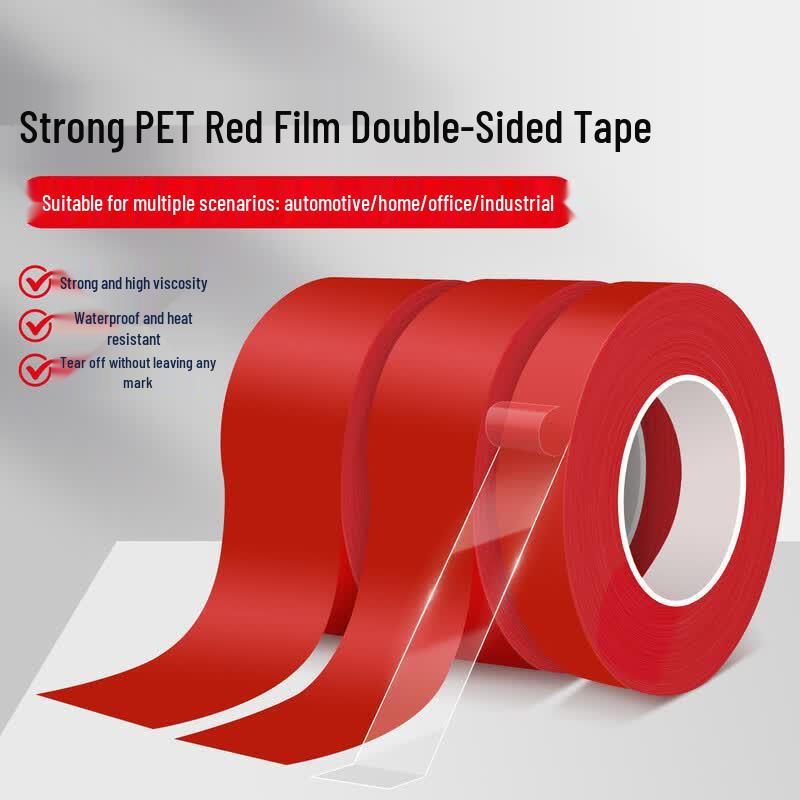 Miloqi High-Tack Red Film Transparent Double-Sided PET Tape 50m x 19mm