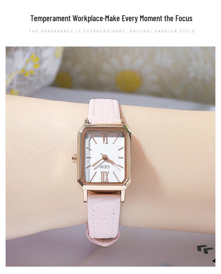 Gedi Minimalist Rectangular Women’s Watch – Retro Korean Style Quartz for Students