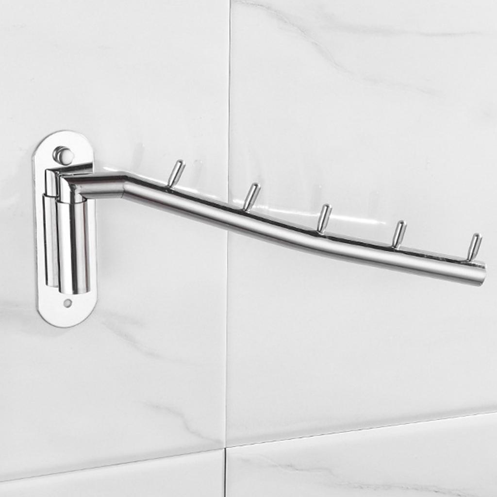 Steel Wall Mounted Clothes Hanger Rack Swing Arm Holder with 5 Hooks Heavy Duty Coat Hanger Rack for Closet Organization