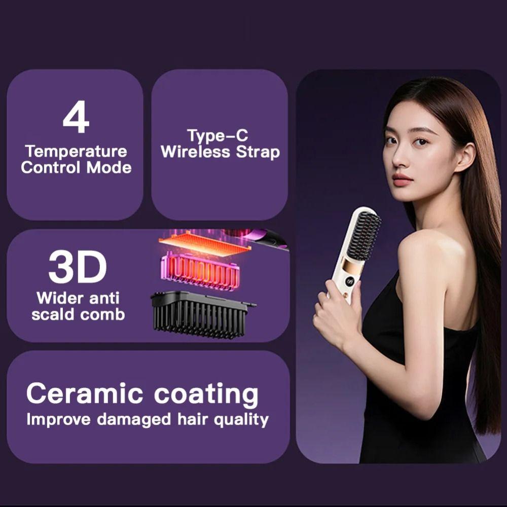 USB Charging Portable Hair Straightener LCD Display Cordless Hair Flat Iron  Family Use