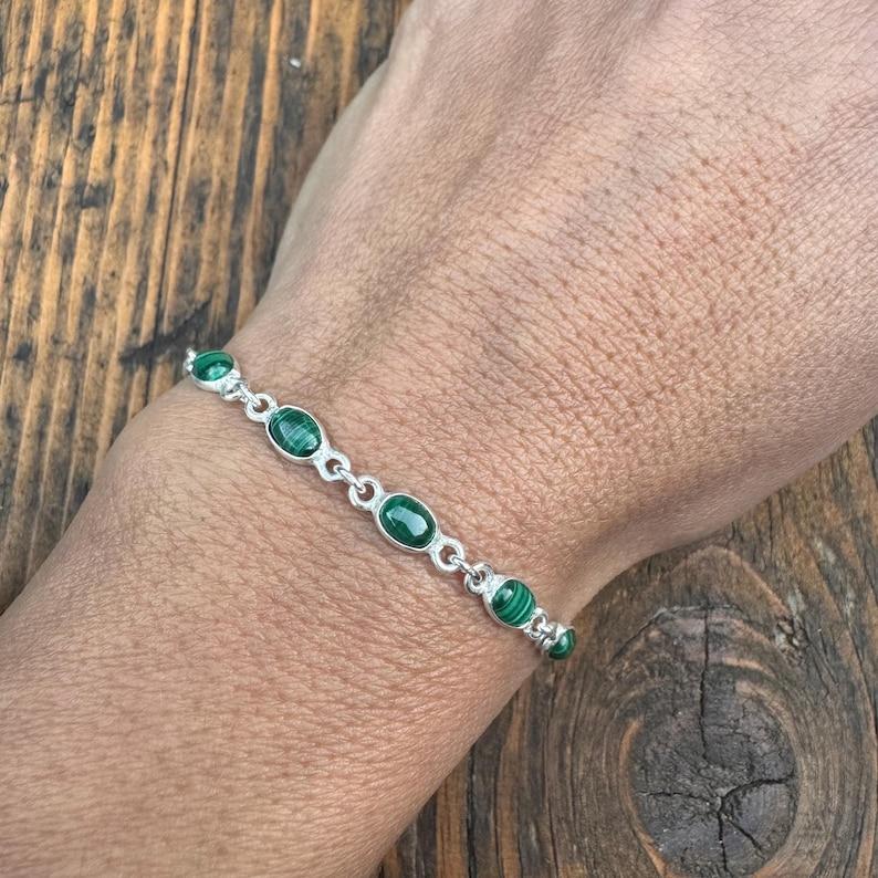 Solid 925 Sterling Silver Malachite Gemstone Handmade Designer Tennis Bracelet Gift For Her