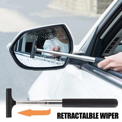 Car Rearview Mirror Wiper Telescopic Auto Mirror Squeegee Cleaner 98cm Long Handle Car Cleaning Tool Mirror Glass Mist