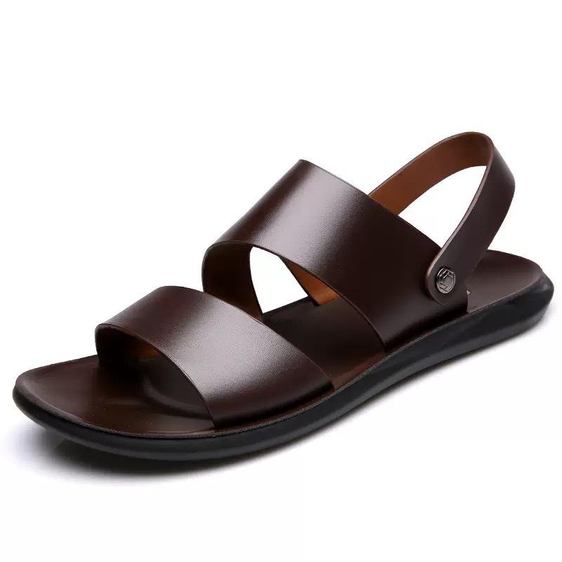 Summer sandals men's platform casual cool slippers genuine leather men's beach shoes one shoe two men wearing sandals