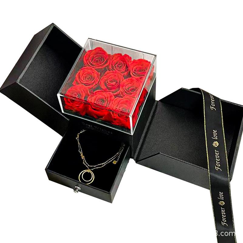 AYOYO ODM Factory Direct Customization Handmade 9Pcs Preserved Rose Jewelry Box Romantic Gifts for Valentine's Day Gift