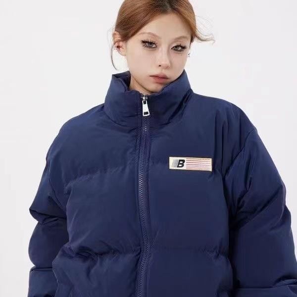 

Новая мужская и женская стеганая одежда с принтом и воротником-стойкой, зимняя теплая парная одежда-хлеб 3XL тёмно-синий