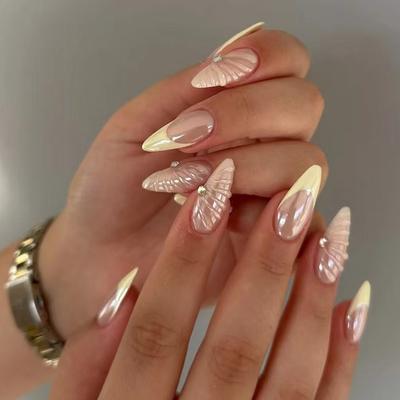 French Nail Patch Abnehmbarer Nagel Dreidimensionale Muschellinie Tragender Nagel Gans Gelb French Nail Patch Bohrer