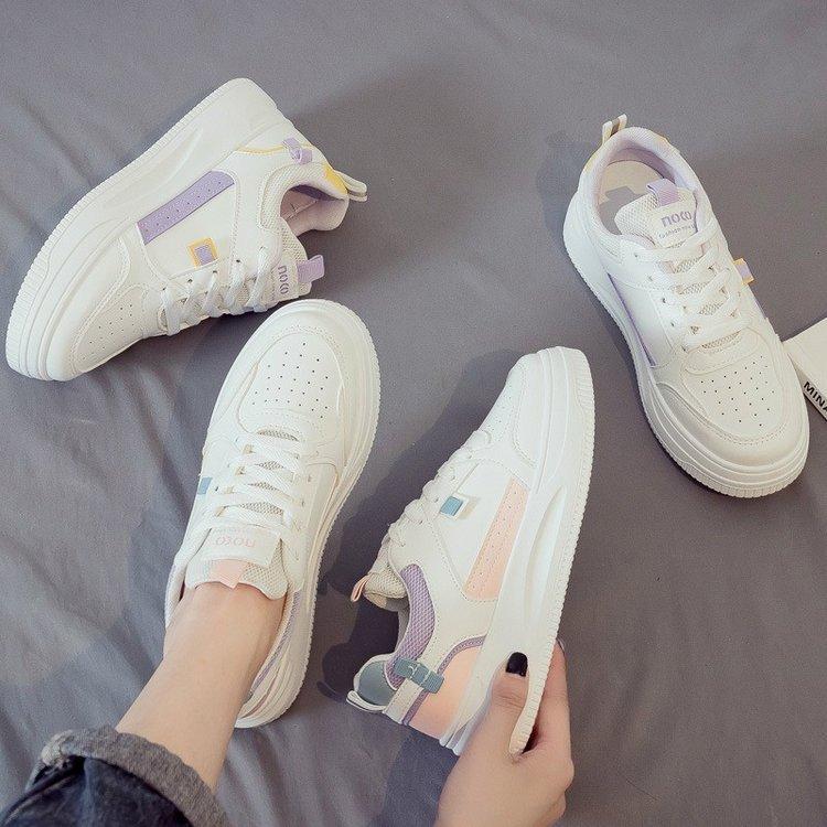 Contrasting color Korean version casual shoes women's 2024 autumn new leather surface is good to match women's white shoes college style thick basepl