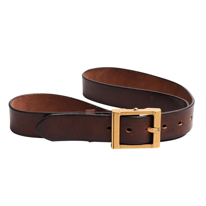 Thickened Ancient Copper Buckle Hand-Polished Men'S Tough Guy Retro Belt Pure Brass First Layer Cowhide Trend Belt