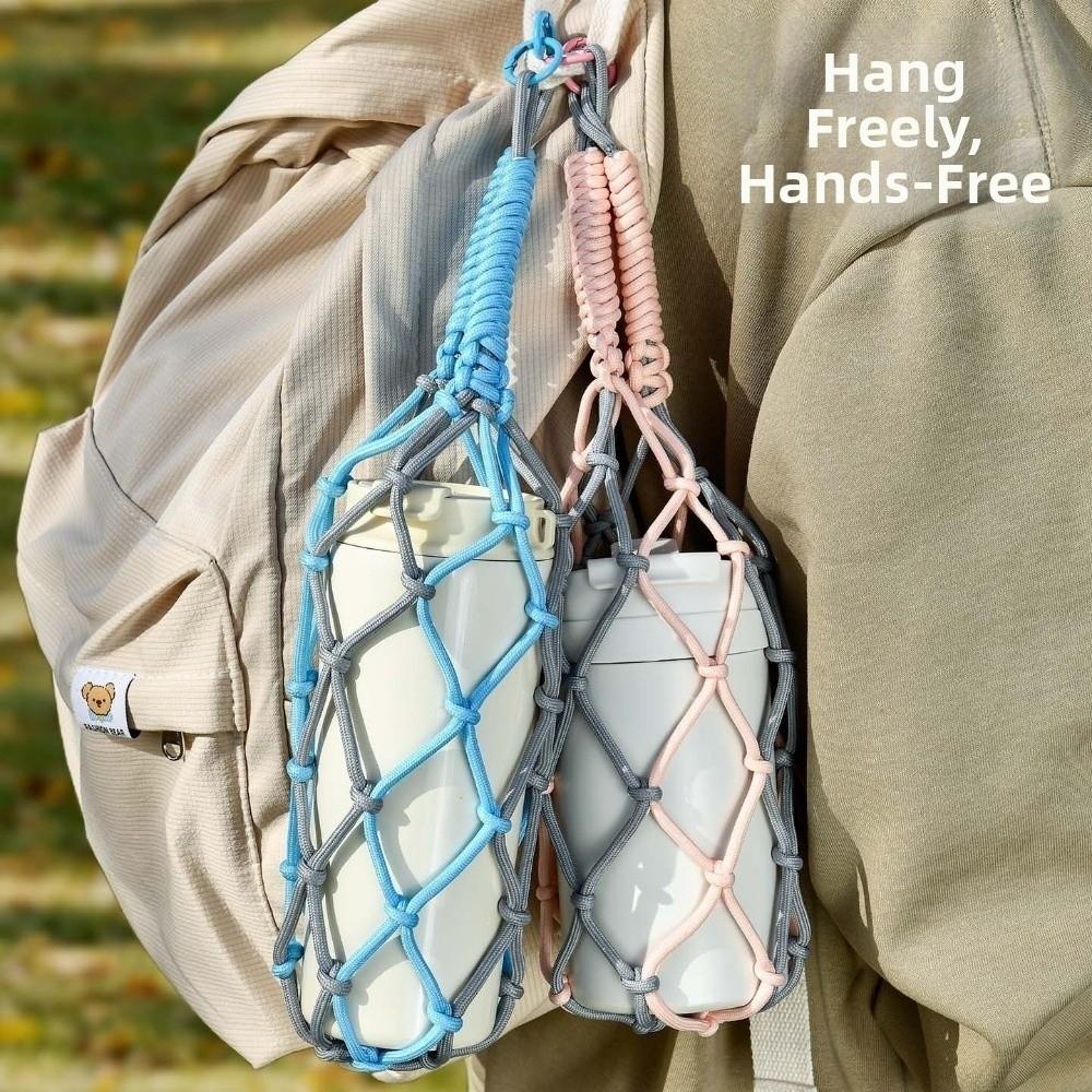 Woven Net Water Bottle Mesh Bag Mesh Cup Holder Easy to Carry Coffee Cup Bag Outdoor Camping