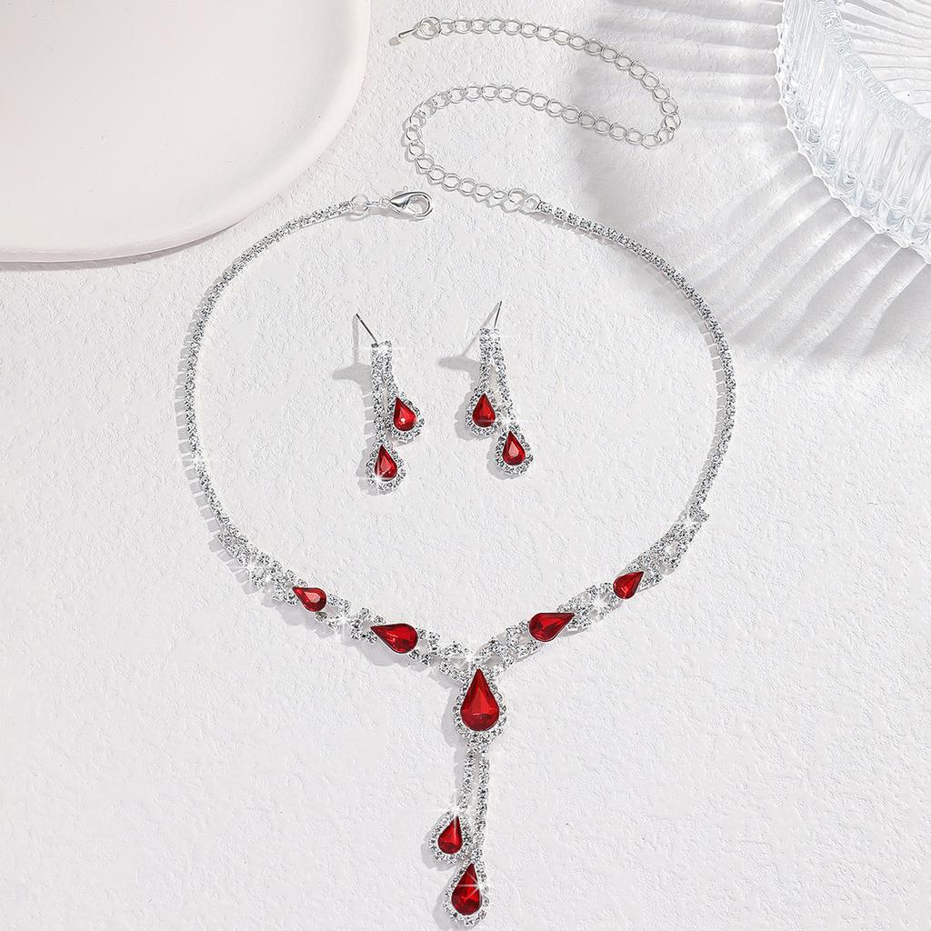Bridal Jewelry Set Red Necklace Stud Earrings Two-Piece Set Wedding Dress Accessories Elegant Red Suit Women