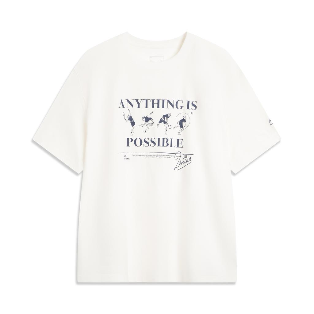 Li Ning Casual Minimalist Letter Round Neck Pullover Short Sleeve T-Shirt Men Tops Off-White AHSV477-1