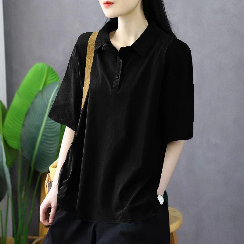 Damen T-Shirt mit Kragen, kurzen Ärmeln, einfarbig, Business Casual Stil, Oberteile, Koreanischer Pendlerstil, Damenbekleidung