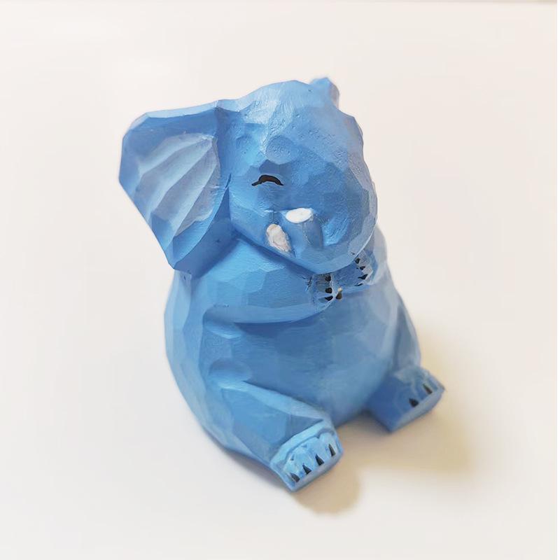 Handmade Solid Wood Animal Figurines: Kitten, Chick, Elephant, Snowman