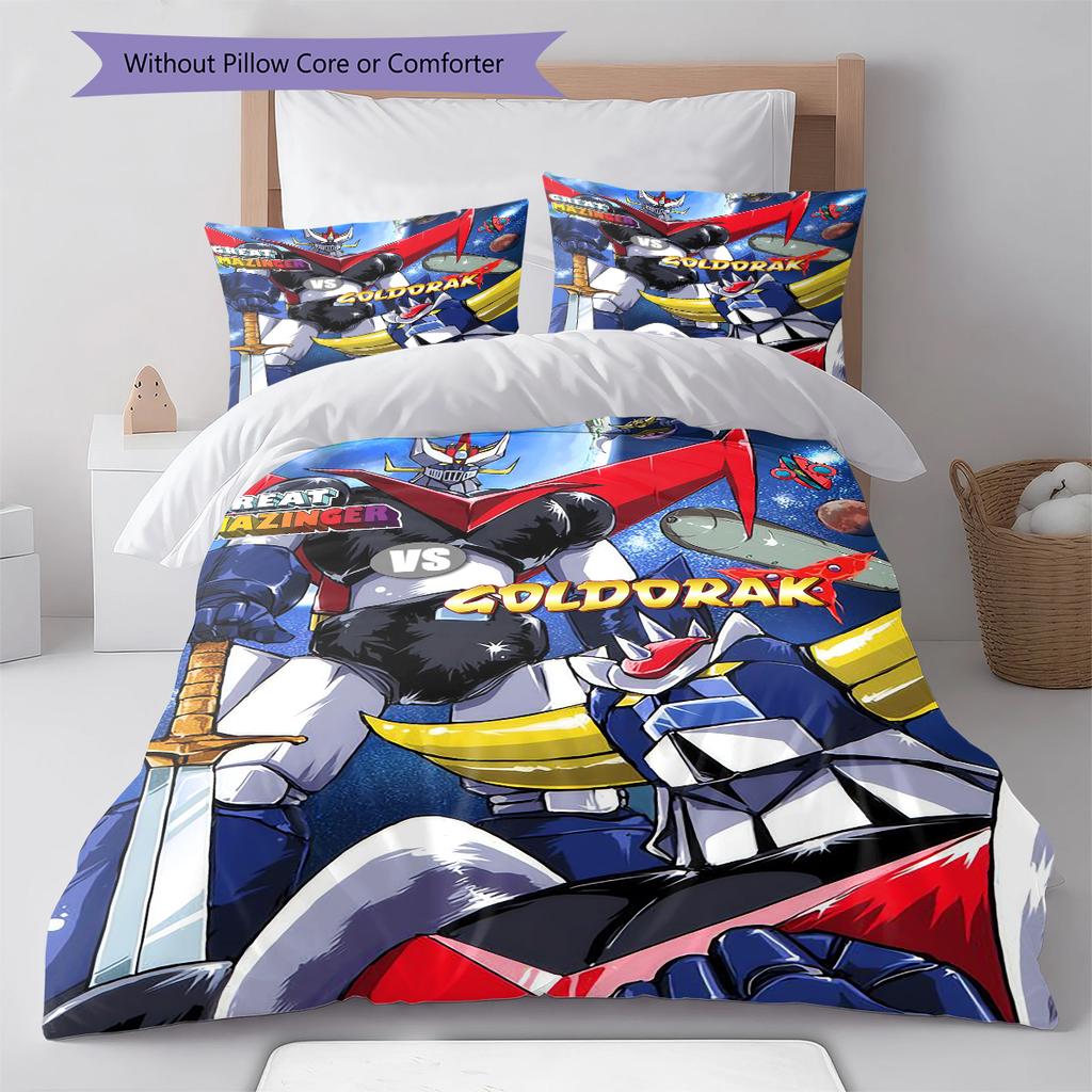 GrendizerUFO Pattern Bedding Quilt Set Quilt Cover Pillowcase Home Decoration Birthday Gift (1 * duvet cover + 2 * pillowcase, without core)