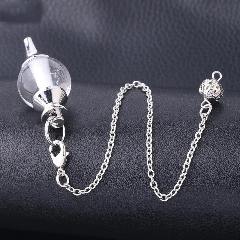 Natural Crystal Semi-Precious Stone Pendant Necklace with Rolling Ball Pendulum